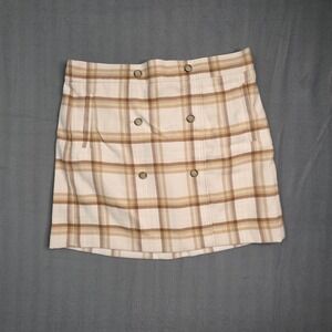 LOFT Outlet Women's Plaid Button Front Mini Skirt Flannel, Academia, Size XL EUC